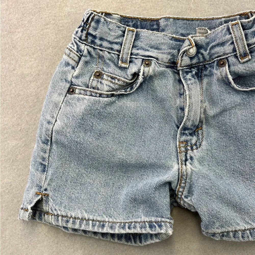 Levis 505 Blue Denim Jean Shorts Youth 6  Vintage White Tab 90s Kids Elastic
